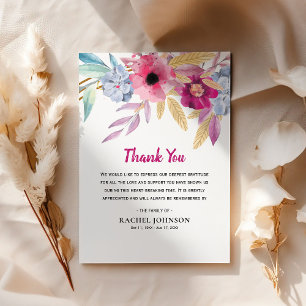Carte De Remerciements Fleurs d'aquarelle colorée Sympathie