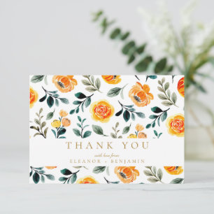 Carte De Remerciements Fleurs d'aquarelle orange Mariage personnalisé