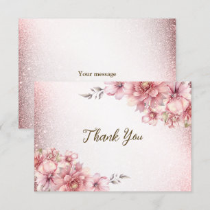 Carte De Remerciements Fleurs d'aquarelle rose fêtards Parties scintillan