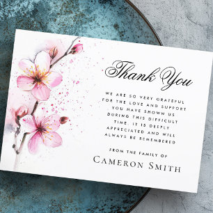 Carte De Remerciements Fleurs d'aquarelle rose sympathie funéraire