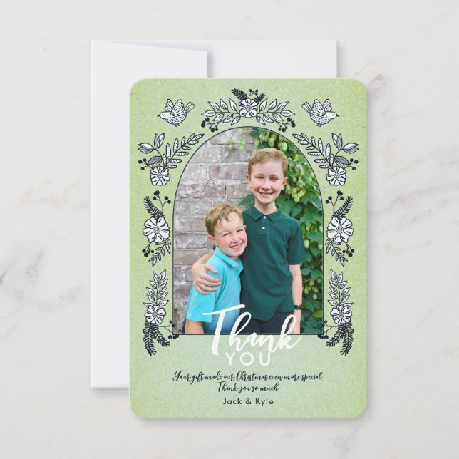 Carte De Remerciements Fleurs d'arche de photo fantaisiste de Noël (Devant)