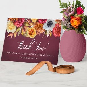 Carte De Remerciements Fleurs d'automne 100e anniversaire plié