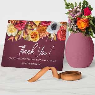 Carte De Remerciements Fleurs d'automne 80e anniversaire plié