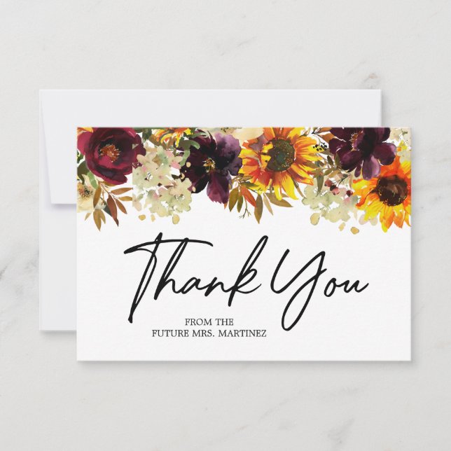 Carte De Remerciements Fleurs d'automne Fête des mariées Rose de tourneso (Devant)