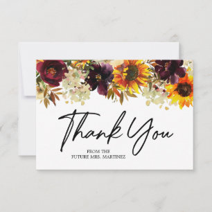 Carte De Remerciements Fleurs d'automne Fête des mariées Rose de tourneso