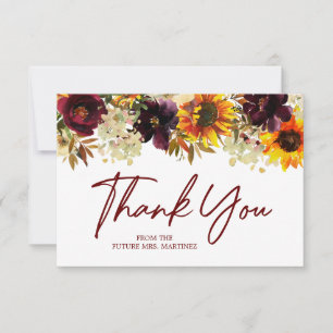 Carte De Remerciements Fleurs d'automne Fête des mariées Rose de tourneso