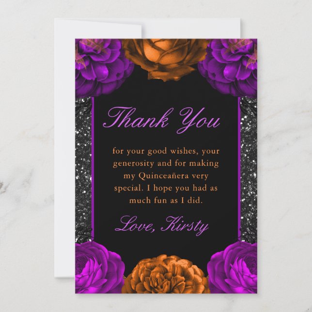 Carte De Remerciements Fleurs d'automne orange et violet Halloween Quince (Devant)