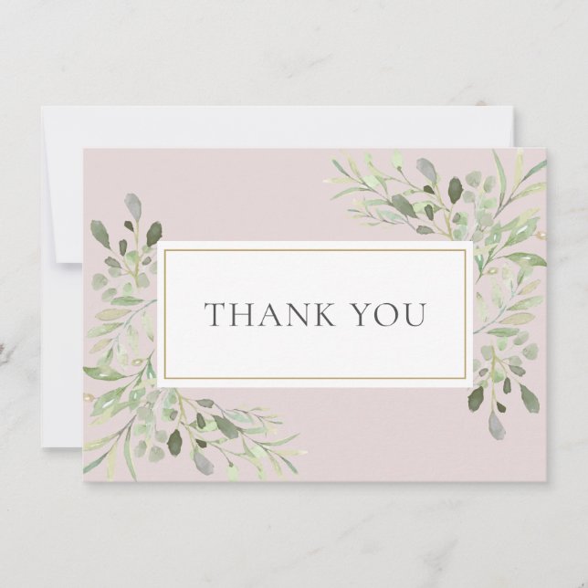 Carte De Remerciements Fleurs de aquarelle de verdure rose rose (Devant)