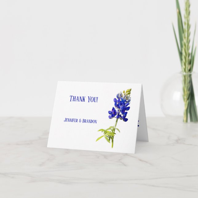 Carte De Remerciements Fleurs de Bleuet sur Fond Blanc, Mariage (Devant)