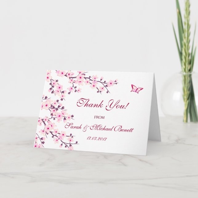 Carte De Remerciements Fleurs de Cerisier Fleur Rose Mariage Remerciement (Devant)