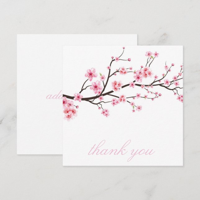 CARTE DE REMERCIEMENTS : FLEURS DE CERISIER SAKURA (Devant / Derrière)