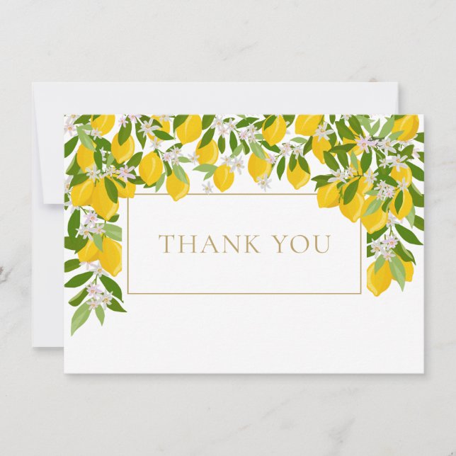 Carte De Remerciements Fleurs de citron verdure géométrique or (Devant)