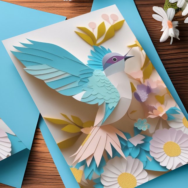 Carte De Remerciements Fleurs de colombe et marguerite Bleu Pastel Papier (Créateur téléchargé)
