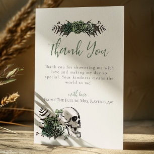 Carte De Remerciements Fleurs de crâne Roses Vertes Mariage gothique