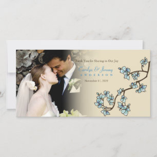 Carte De Remerciements Fleurs de fleurs de la Pêche Bleue Mariage asiatiq
