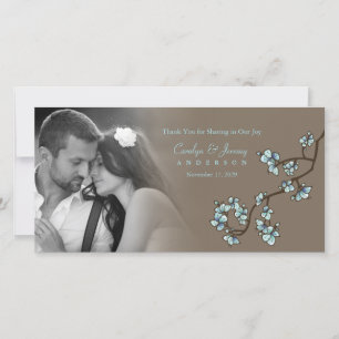 Carte De Remerciements Fleurs de fleurs de la Pêche Bleue Mariage asiatiq
