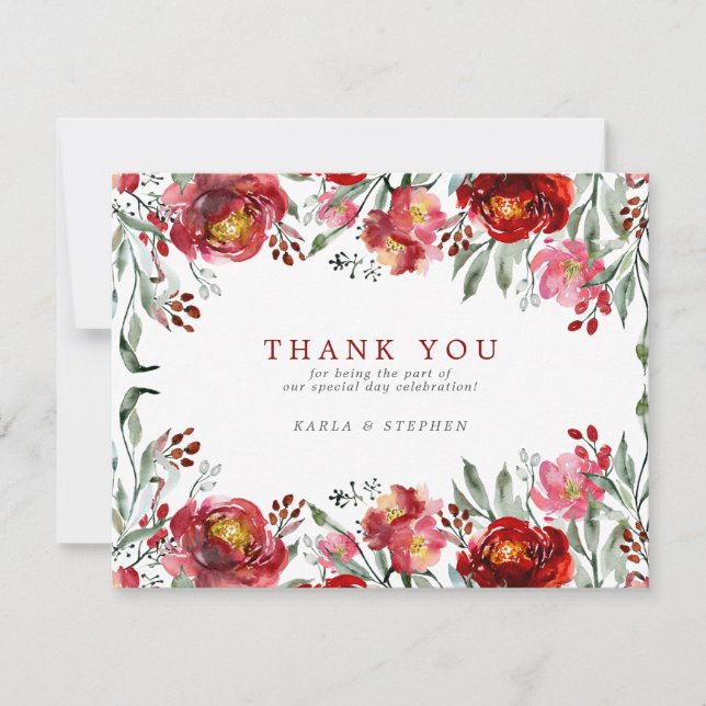 Carte De Remerciements Fleurs de jardin rouge profond (Devant)