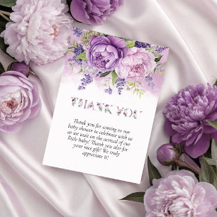 Carte De Remerciements Fleurs de jardin violet et rose Baby shower fille