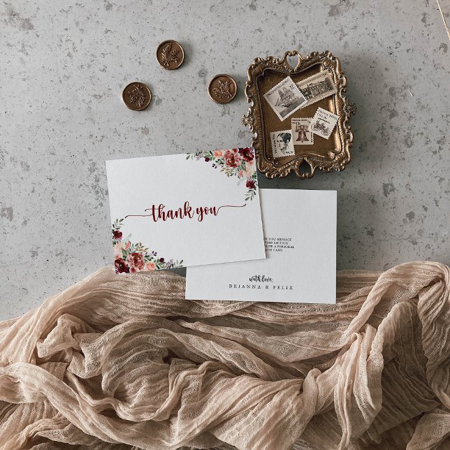 Carte De Remerciements Fleurs de l'été rustique calligraphiées mariage pl (Créateur téléchargé)