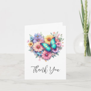 Carte De Remerciements Fleurs de marguerite avec un beau papillon