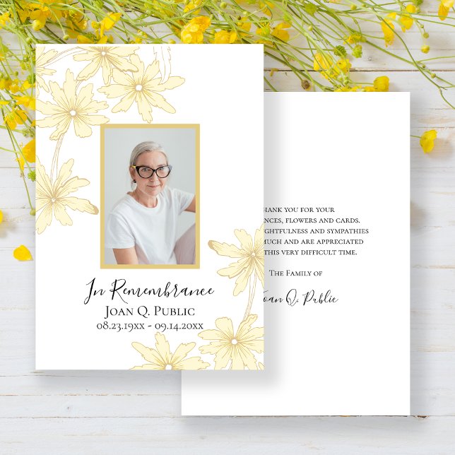Carte De Remerciements Fleurs de marguerite jaune pâle Sympathie funérair (Créateur téléchargé)