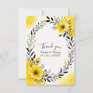Carte De Remerciements Fleurs de mariage jaunes Couronne noire audacieuse