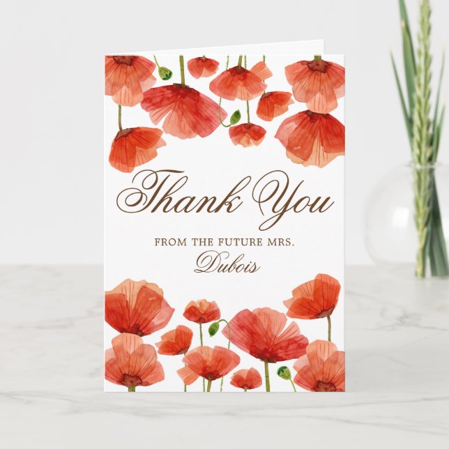 Carte De Remerciements Fleurs de pavot rouges élégantes Mariage Remerciem (Devant)