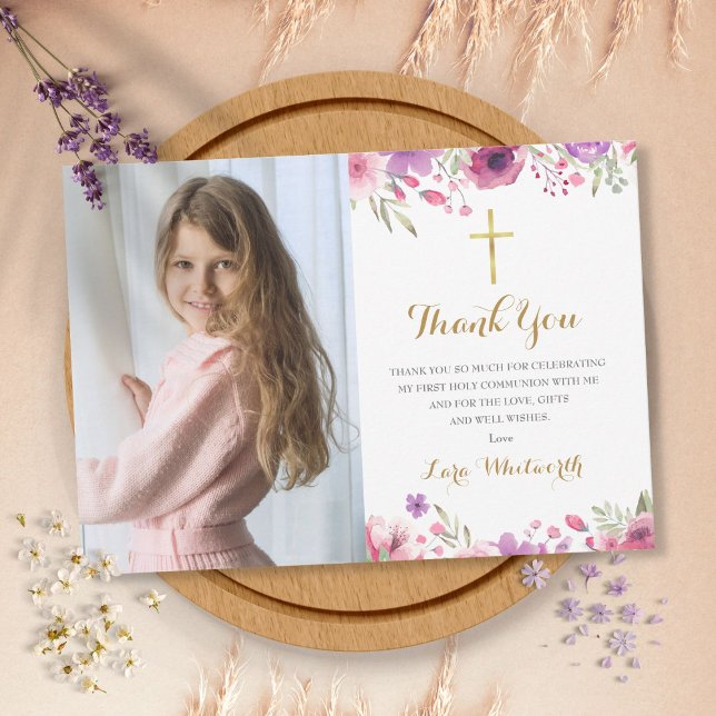 Carte De Remerciements Fleurs de prairie Floral Première Sainte Communion (Créateur téléchargé)