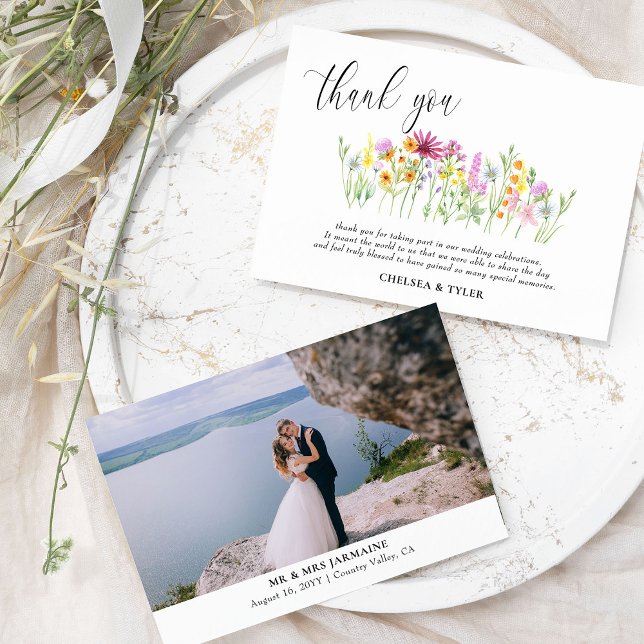 Carte De Remerciements Fleurs de pré-photo fleurs sauvages Mariages (Wedding photo thank you card from my Wildflower Meadow wedding collection)
