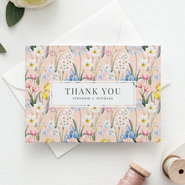 Carte De Remerciements Fleurs de printemps à l'aquarelle Botanique Mariag (Créateur téléchargé)