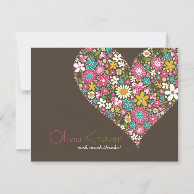 Carte De Remerciements Fleurs de printemps Cœur Amour Mariage Enterrement (Devant)