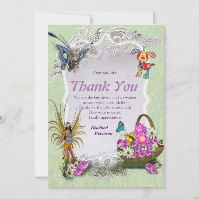 Carte De Remerciements Fleurs de printemps et fées papillons (Devant)