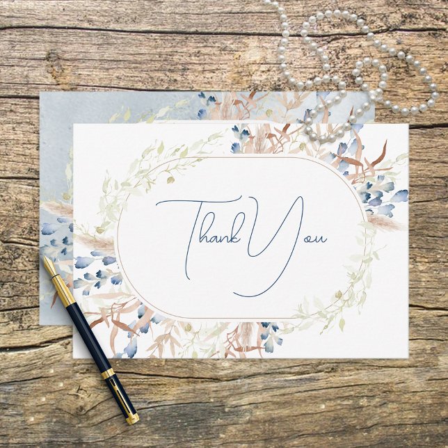 Carte De Remerciements Fleurs de sauce bleu Mariage blanc (Créateur téléchargé)