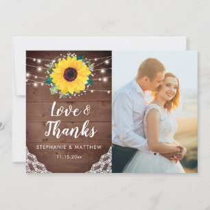 Carte De Remerciements Fleurs de soleil rustiques Mariage Floral blanc Ph