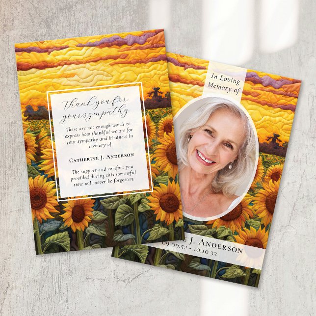 Carte De Remerciements Fleurs de soleil rustiques Photo Sympathy Funeral  (Créateur téléchargé)