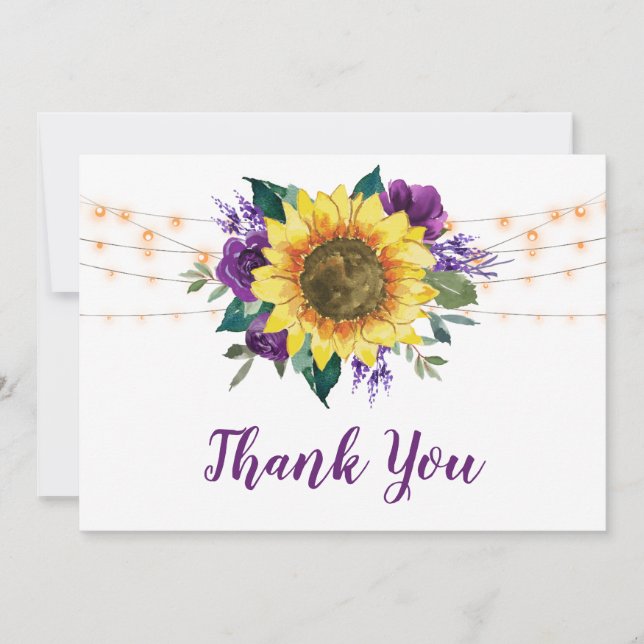 Carte De Remerciements Fleurs de soleil rustiques violet lumières florale (Devant)