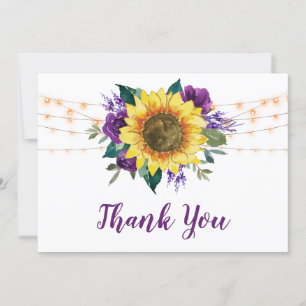 Carte De Remerciements Fleurs de soleil rustiques violet lumières florale