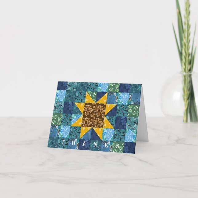 Carte De Remerciements Fleurs de soleil sur la courtepointe Blue American (Devant)