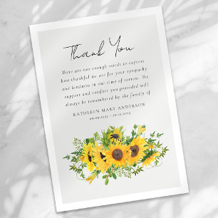 Carte De Remerciements Fleurs de soleil Sympathy funérailles