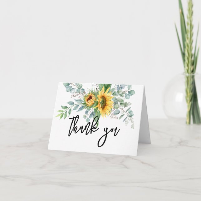 Carte De Remerciements Fleurs de tournesol aquarelle de pays eucalyptus v (Devant)