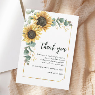Carte De Remerciements Fleurs de verdure Tournesol écriture Fête de maria