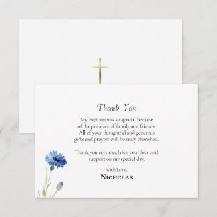 Carte De Remerciements Fleurs de vigne bleues aquarelle Baptême orthodoxe