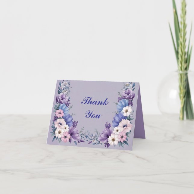 Carte De Remerciements Fleurs délicates de l'été en bleu, blanc, rose et  (Devant)