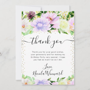 Carte De Remerciements Fleurs d'été violettes à l'aquarelle Anniversaire