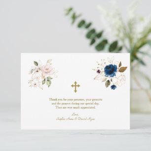 Carte De Remerciements Fleurs d'or bleu rose Whimsical Twins Baptême