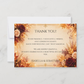 Carte De Remerciements Fleurs Élégantes d'Automne | Mariage Bohème Rustiq