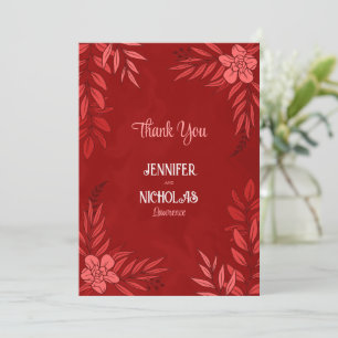 Carte De Remerciements Fleurs élégantes et ornements Feuille pour Mariage