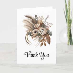 Carte De Remerciements Fleurs Élégantes Feuillage et plumes