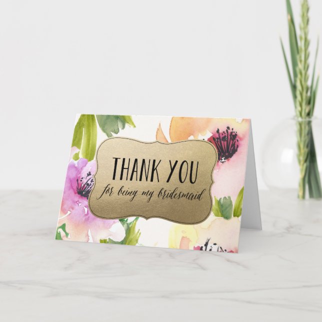 Carte De Remerciements Fleurs Élégantes Remerciements Demoiselle d'Honneu (Devant)