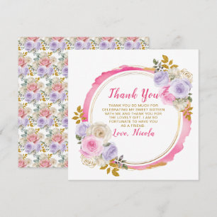 Carte De Remerciements Fleurs élégantes rose et violet Sweet sixteen